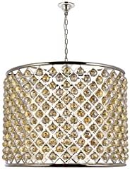 Elegant Lighting Madison Collection 12-Light Pendant Lamp with Royal Cut Golden Teak Crystals, Polished Nickel Finish