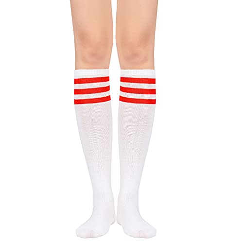 Image of Zando Knee High Socks for Women Striped Athletic Long Tall Tube Socks Outdoor Sports Casual Thigh High Stockings