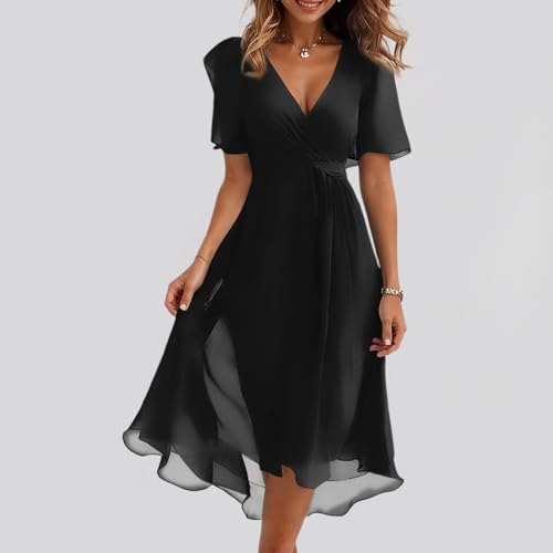 Spring Summer Chiffon Midi Dresses for Women 2025 Elegant Classy Wedding Guest Floral Formal Cocktail Prom Dress