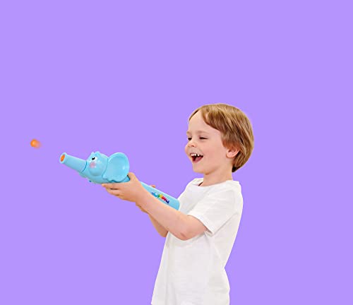 Poppimals Elefant Ballkanone (35 cm) - witziges Kinderspielzeug ab 3 Jahre, Blaue Kanone mit 20 bunten Bällen, mit Pumpmechanismus und Silikonrüssel