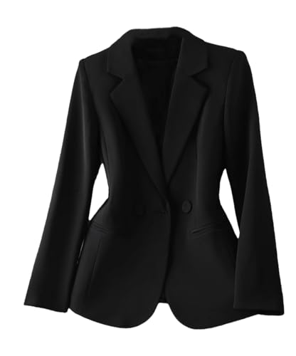 Women's Black Blazer Long Sleeve Single Breasted Office Jacket Business Workwear Formal Coat
