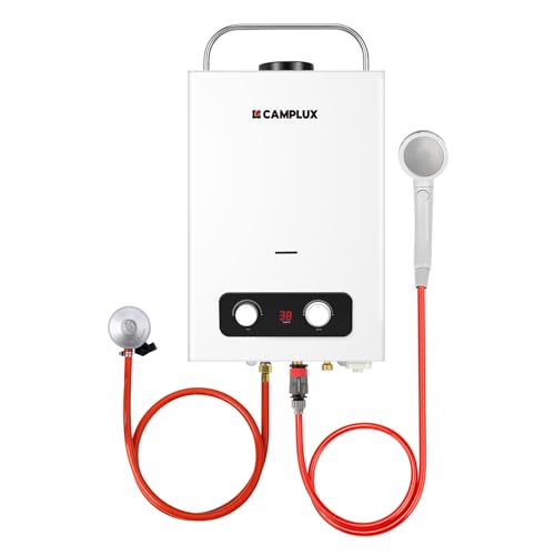 CAMPLUX Scaldabagno a Gas 6 L/min con Maniglia, per Doccia da Campeggio/RV/Lavaggio Cavallo, Gas...