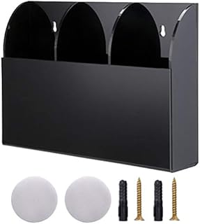 Toyvian Bedroom Accessories 1PC Wall- Mounted 3- Grid Remote Control Storage Holder Acrylic Phone Pen Key Sundry Storage Box (Black) Desk Organizers