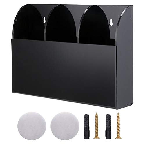 Zerodeko Wall Mounted Remote Control Holder 3-Grid Storage Box Acrylic Organizer for Remote Controls Keys Pens Office and Home