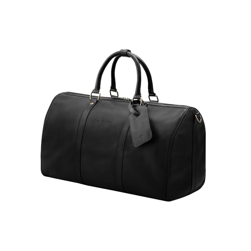 DRAKENSBERG Weekender James (50cm) - Klassische Leder Reisetasche Damen Herren offizielles Flug-Handgepäck 30L - Schwarz DR00440