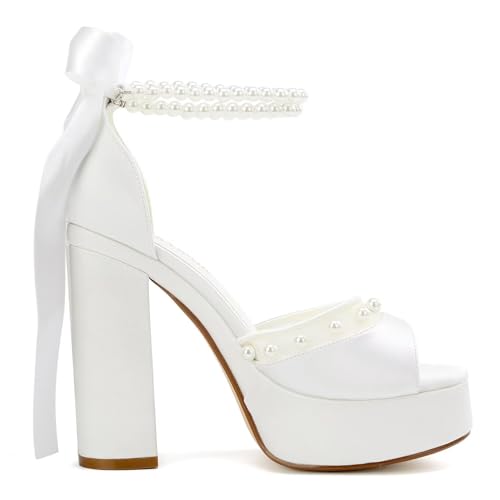Platform Heels Wedding Shoes for Bride Open Toe Bridal Shoes Pearl Heels4