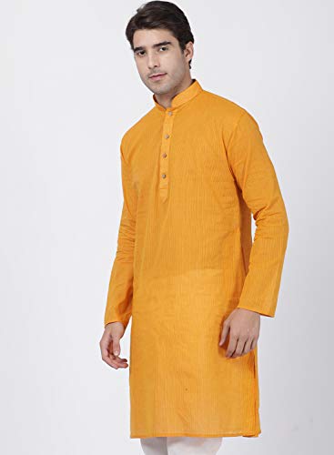Image of Vastramay Men's Yellow Pure Cotton Kurta - (VASMK070YW) for Size - 36