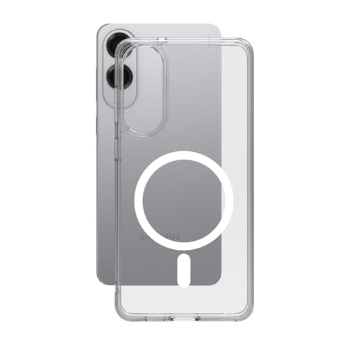 Image of RIGGEAR Shockproof Clear Hybrid Armor Magnetic Back Cover Case Compatible with MagSafe Accessories for Samsung Galaxy S25 Edge (Transparent PC and TPU Bumper)