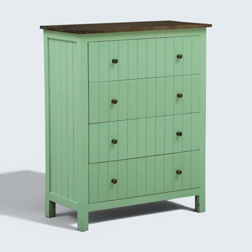 Image of Solid Wood Madrid Chest of Drawers | Drawer Chest with 4 Drawers | Wooden Drawer Storage Cabinet | Finish- Sage Green