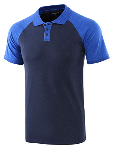 DESPLATO Men Casual Basic Active Short Raglan Sleeve Jersey Henley Polo T Shirt Navy/H.Blue XXL