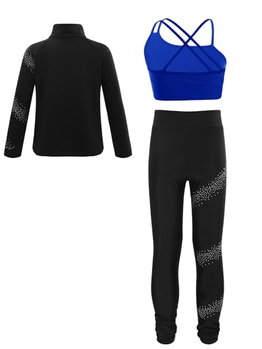 JEATHA Kids Girls Ice Skating Outfit Gym Training Suit Figure Skating Jacket with Cami Top and Leggings Pants Set2