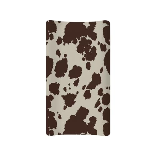 Image of HUISEFOR Cow Print Changing Pad Cover Brown Diaper Changing Pad Cover Soft & Breathable Comfy Diaper Change Table Sheets Universal Fit Cradle Mattress Sheets for Baby Girls Boys