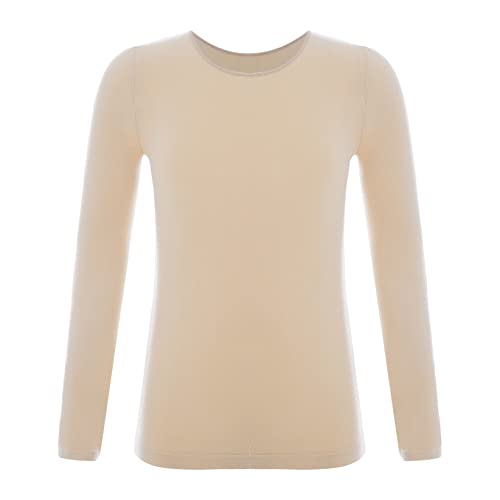 TTAO Thermal Tops for Girls Underwear Long Sleeve Undershirt Baselayer Warm Shirt for Yoga Dance Workout Type A Nude 10-12 Years