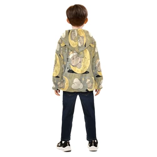 Cute Bear Sleeping on Moon Toddler Fleece Jacket Girl Boys Hooded Fleece Jacket Coat Warm Outwear Zip-up 3-10T4