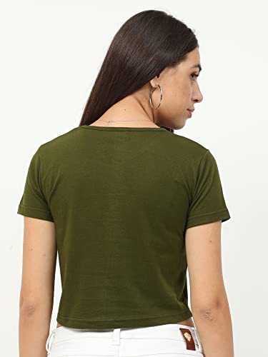 Image of FLEXIMAA Women's Cotton Plain Round Neck Half Sleeve Crop Top
