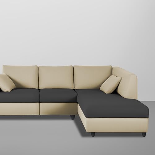 Image of Florian RHS 4 Seater L Shape Sofa Set for Living Room (Cream Black Fabric) Premium Fabric Sofa