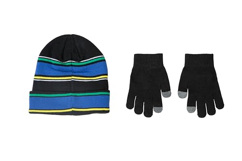 Nike Big Kids Stripe Beanie & Gloves 2-Piece Set - Black/Blue - One Size Fits All (8-20)2