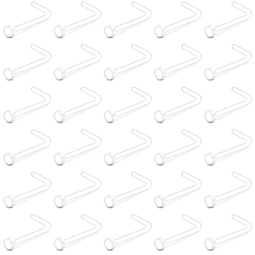 VCMART 30pcs Clear Nose Studs Retainers 20G Invisible Flat Top Plastic Bioflex Nose Hide Piercing for School Work