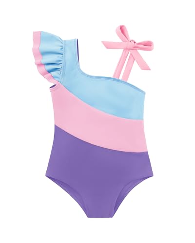 Image of Redair Toddler Girl One Piece Swimsuit Color Block with Ruffled Sleeve Straps Swimwear Bathing Suit for Baby Girl 12M-6Years