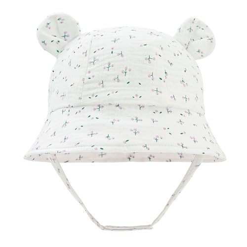 Sombrero Playa Bebe, Gorro Niña Verano, Sombrero de Sol, Sombrero de Pescador, Gorras de Playa, con Correa de Barbilla Ajustable, para Bebé 3-12 Meses, Casual, Vacaciones, Unisex, Plegable