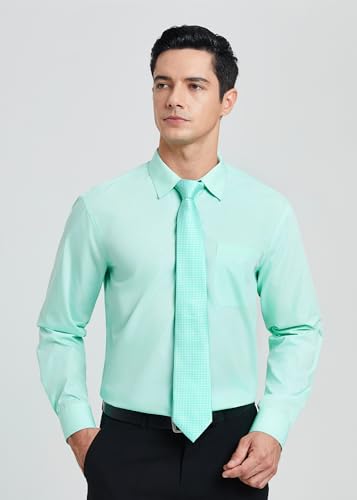 Image of HISDERN Mens Dress Shirt with Tie Pocket Square Set Classic Button Down Shirt Matching Tie Long Sleeve Shirts