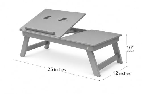 Image of Wooden Laptop Table Standard Adjustable Study Table with Laptop, Portable Lap Desk, Multifunctional Bed Table with Drawer and Folding Legs (Grey)