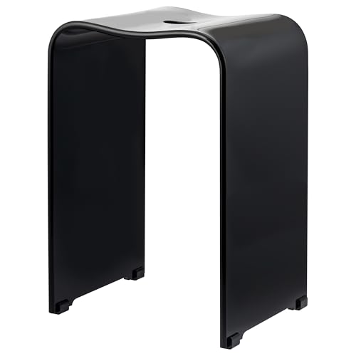 bremermann Badhocker, Duschhocker Acryl, ca. 33 x 27,5 x 48 cm (B/T/H), mit Griffmulde, ergonomisch geformt, belastbar maximal 130 kg (schwarz-glänzend)