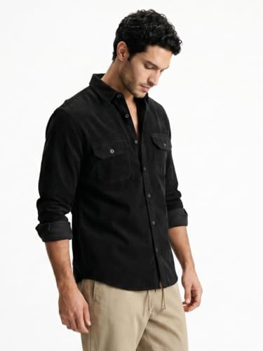 Image of Urbano Fashion Men's Corduroy Full Sleeve Regular Fit Solid Overshirt with Utility Pockets
