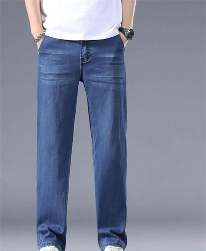 Mens Business Casual Straight Denim Pants Spring Lightweight Loose Fit Office Party Trousers2