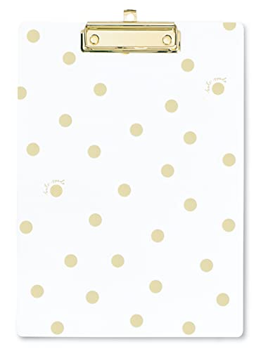 Kate Spade New York Acrylic Clipboard with Low Profile Clip, Cute Plastic Clipboard Holds Letter Size Paper, Gold Dot with Script