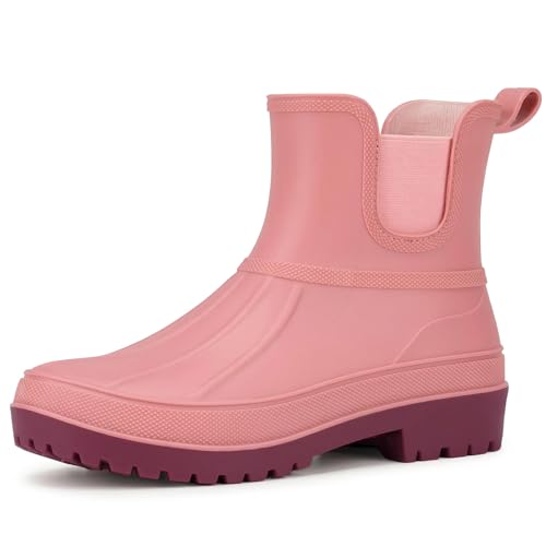 HISEA Chelsea Rain Boots for Women Short Ankle Duck Boots Waterproof Lightweight Non-Slip Garden Shoes Comfortable Mud Boots for Outdoor & Gardening