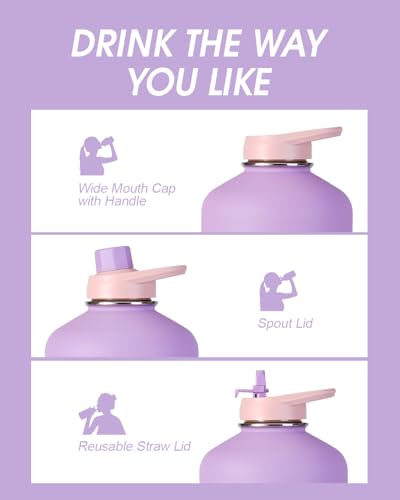 Image of Coolflask Gallon Water Bottle Insulated with PU Leather Sleeve & 3 Lids