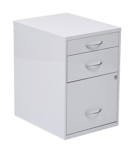 Office Star 3-Drawer Metal File Cabinet, White Finish