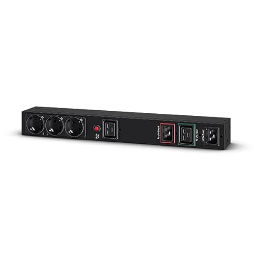 CyberPower MBP20HVIEC6A Wartungsumschalter 1U Rackmontage, 16A 200-240Vac Strompfad, IEC C20 Einspeisung plus IEC C19, Ausgänge 3x Schutzkontakt Steckdosen und 1x IEC C19, LED, Halteklammern, Metall