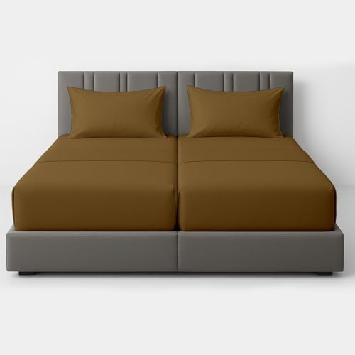 Cottingon 5 Piece Split Cal King Sheet Set Adjustable Bed, Taupe Solid