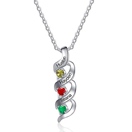 Jeweidea Collier en Argent Sterling 925 pour Femme Gravure Personnalisée Prénoms Collier avec Pendentif Pierres de Naissance Collier Infini avec Famille Enfants Noms pour Maman Fille Noël Cover