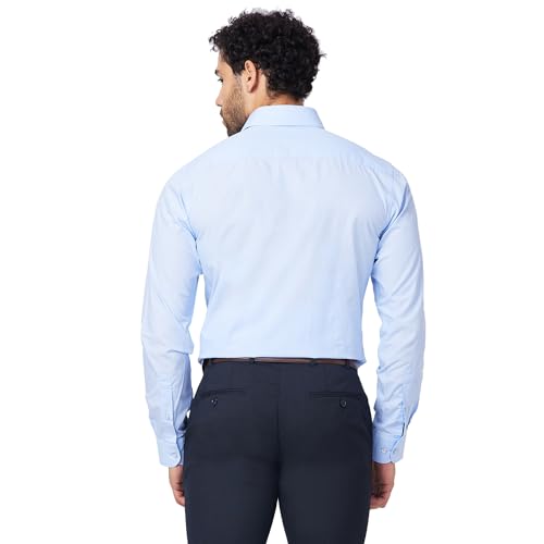 Image of Raymond Men's Slim Fit Pure Cotton Structure Pattern Semi Cutaway Collar Full Sleeve Formal Shirt