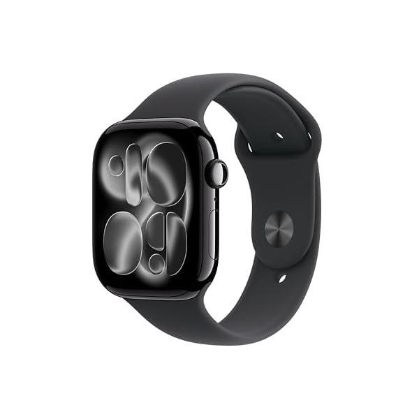 Apple Watch Series 11 [GPS 46mm] Smartwatch with Jet Black Aluminum Case with Black Sport Band – M/L. Sleep Score, Fitness Tracker, Health Monitoring, Always-On Display, Water Resistant