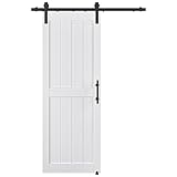 COSHOMER 32in x 80in MDF Sliding Barn Door with 6ft Barn Door Hardware Kit & Handle, Pre-Drilled Holes Easy Assembly -Covered with Water-Proof PVC Surface, White, H-Frame