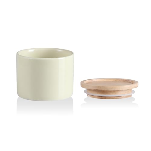 Sweejar Kitchen Canisters Ceramic Food Storage Jar, Stackable Containers with Airtight Seal Wooden Lid for Serving Ground Coffee, Tea, Sugar, Spice and More - 5 Fl Oz(Beige)