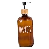 ABOOFAN Seifenspender für Flüssigseife, 500 ml, Glas, schwarze Pumpe und Holzring, nachfüllbar, für Handseife und Bad, Küche, praktische Dosierflasche