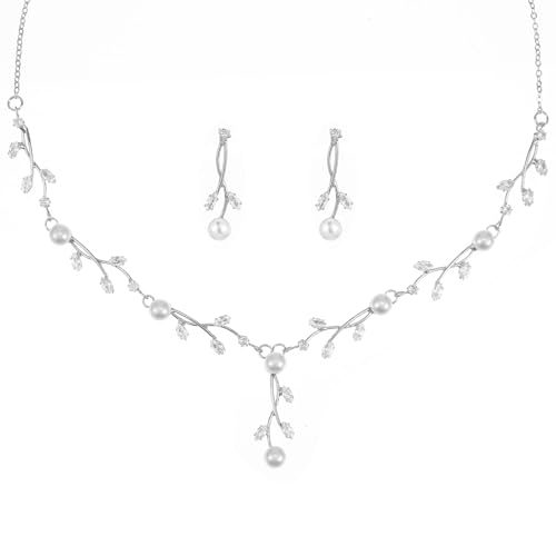 Yolev 2 Stück Schmuck Silber Set Hochzeitsschmuck Set Braut Schmuck für Damen Brautschmuck Strass Kette Dangle Ohrringe Glänzendes Armband Hochzeit Party Braut Brautjungfer