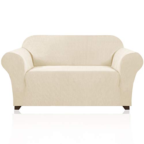 PrinceDeco Stretch Loveseat Sofa Cover Slipcover Couch Cover for 2 Cushion Sofa Washable Sofa Cover for Pets Friendly Furniture Protector Covers with Non Slip BottomLoveseat Biscotti Beige