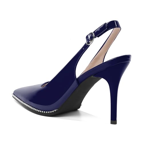 Image of SAMMITOP Women Slingback Heels Stilettos Closed Pointed Toe High Heel Silver Beaded Pumps Comfortable 3.5 Inch High Heels for Women Dressy Shoes