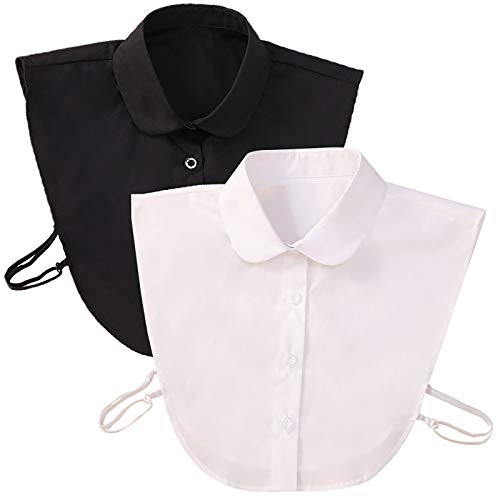 OBANGONG 2 Pieces Fake Collar Detachable Blouse Dickey Collar Half Shirts False Collar for Women and Girls (White Doll Collar+ Black Doll Collar)