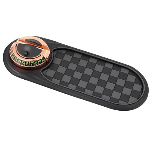 Multifunction Car Anti-Slip Mat,Portable Electronic Device Mount,Universal Phone Holder,Rotatable Anti Skid Car Dashboard Pad with Temporary Parking Numbe for Phones, Keys, Gadgets (Gold)