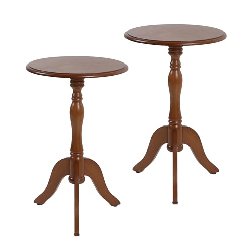 HLR Round Small End Table, Wooden Pedestal Side Coffee Tables,