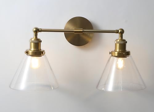 Image of 20 Inch Brass Gold Vanity Light with Clear Glass Shades Vintage Vanity Light for Bathroom (Bulb Included)