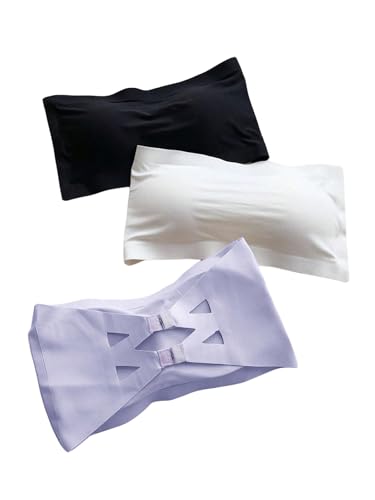OYOANGLE Girl's 3 Piece Tube Bras Strapless Wireless Padding Bandeau Seamless Training Bralettes