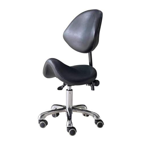 Silla giratoria con taburete, ajustable de 43 a 55 cm, asiento hidráulico para oficina y hogar, silla de peluquería para peluquería(Black)